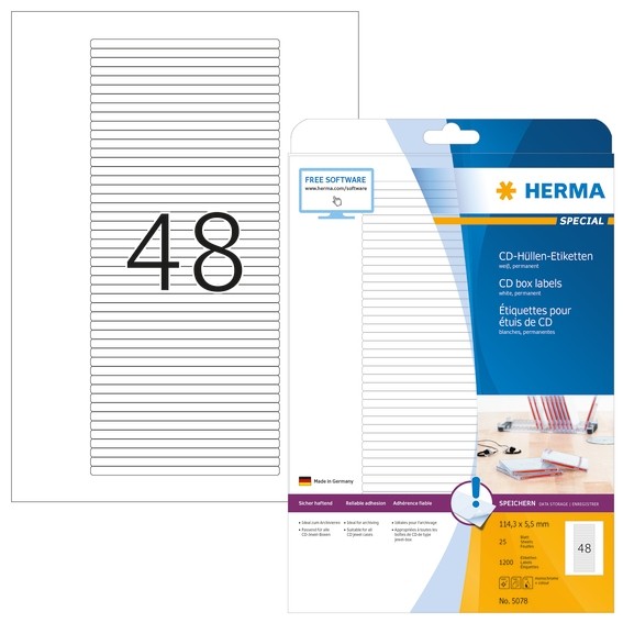 HERMA 5078 Etiketten für CD-Box A4 114,3x5,5 mm weiß Papier matt