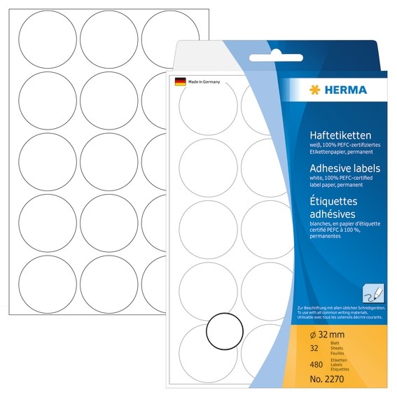 HERMA 2270 Vielzwecketiketten/Farbpunkte Ø 32 mm rund weiß Papie