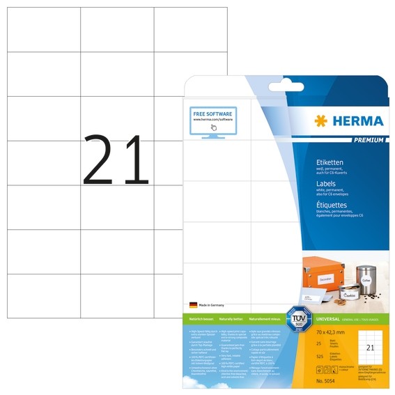 HERMA 5054 Etiketten Premium A4 70x42,3 mm weiß Papier matt 525