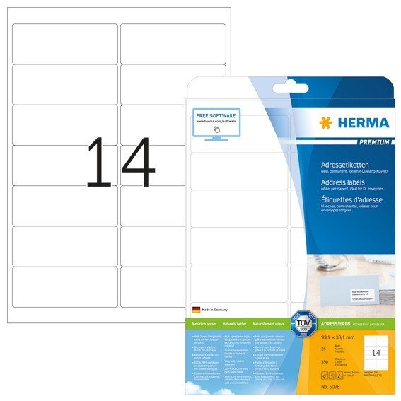 HERMA 5076 Adressetiketten Premium A4 99,1x38,1 mm weiß Papier m