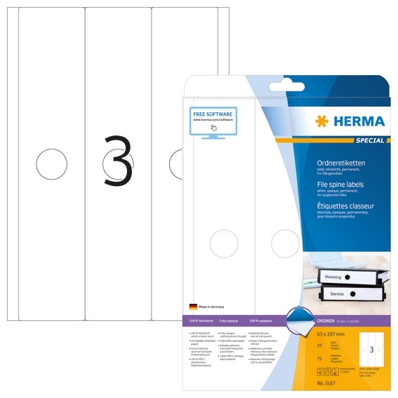 HERMA 5167 Hängeordneretiketten A4 63x297 mm weiß Papier matt bl