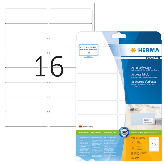 HERMA 5075 Adressetiketten Premium A4 99,1x33,8 mm weiß Papier m