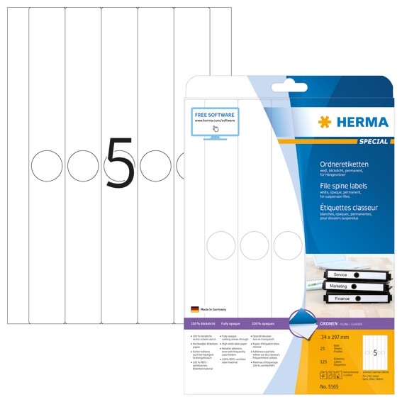 HERMA 5165 Hängeordneretiketten A4 34x297 mm weiß Papier matt bl