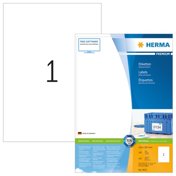 HERMA 4631 Etiketten Premium A4 210x297 mm weiß Papier matt 200