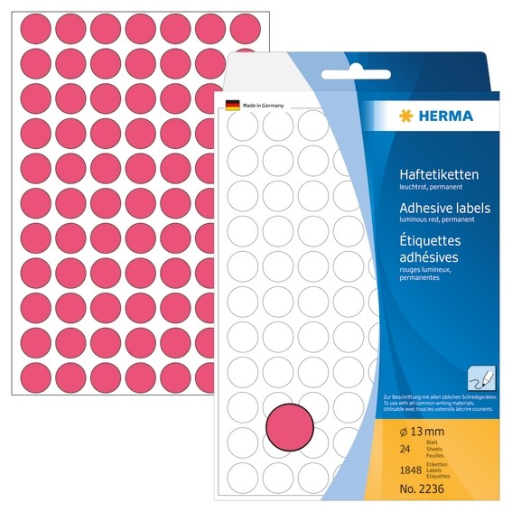 HERMA 2236 Vielzwecketiketten/Farbpunkte Ø 13 mm rund leuchtrot