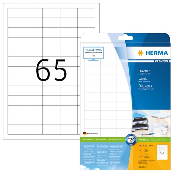 HERMA 5027 Etiketten Premium A4 38,1x21,2 mm weiß Papier matt 16