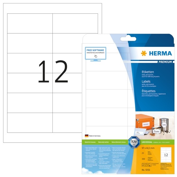 HERMA 5056 Etiketten Premium A4 97x42,3 mm weiß Papier matt 300