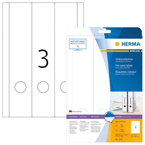 HERMA 5159 Ordneretiketten A4 59x297 mm weiß Papier matt blickdi