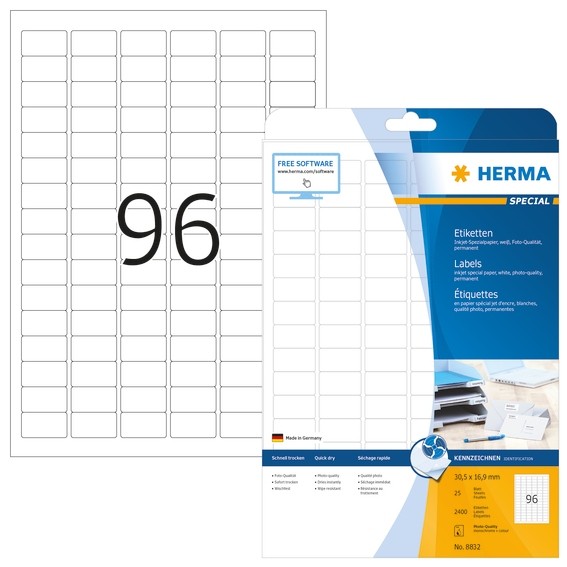 HERMA 8832 Inkjet-Etiketten A4 30,5x16,9 mm weiß Papier matt 240