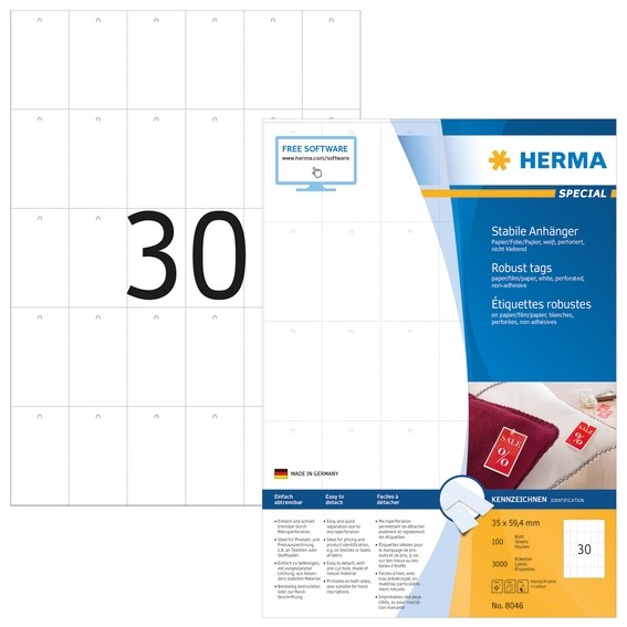 HERMA 8046 Stabile Anhänger A4 35x59,4 mm weiß Papier/Folie/Papi