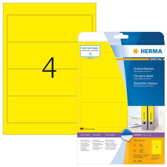 HERMA 5096 Ordneretiketten A4 192x61 mm gelb Papier matt blickdi