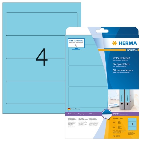 HERMA 5098 Ordneretiketten A4 192x61 mm blau Papier matt blickdi