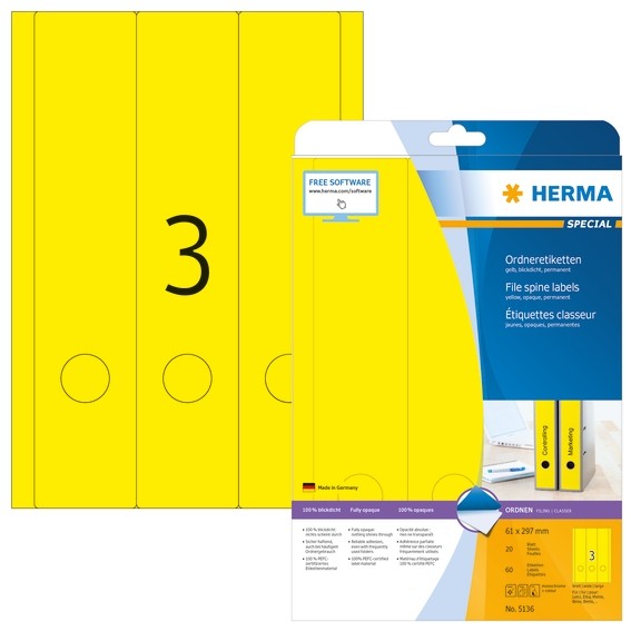 HERMA 5136 Ordneretiketten A4 61x297 mm gelb Papier matt blickdi