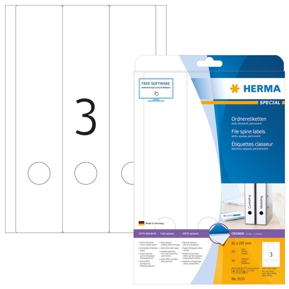 HERMA 5135 Ordneretiketten A4 61x297 mm weiß Papier matt blickdi