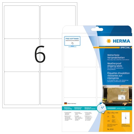 HERMA 8332 Versandetiketten wetterfest A4 99,1x93,1 mm weiß star