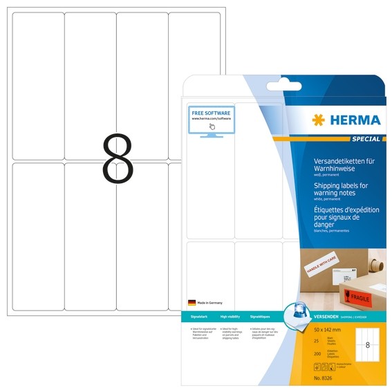 HERMA 8326 Versandetikett/Warnhinweis A4 50x142 mm weiß Papier m