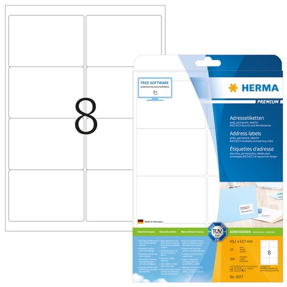 HERMA 5077 Adressetiketten Premium A4 99,1x67,7 mm weiß Papier m