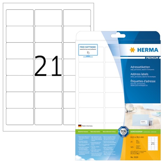 HERMA 5029 Adressetiketten Premium A4 63,5x38,1 mm weiß Papier m