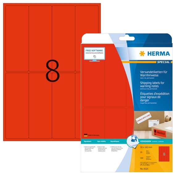 HERMA 8325 Versandetikett/Warnhinweis A4 50x142 mm neon-rot Papi